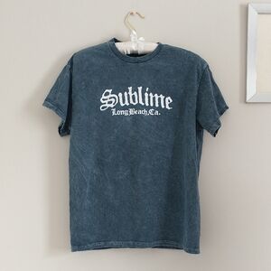 Sublime Graphic Design Crew Neck Bold Logo Men's T-Shirt in Blue.Size M